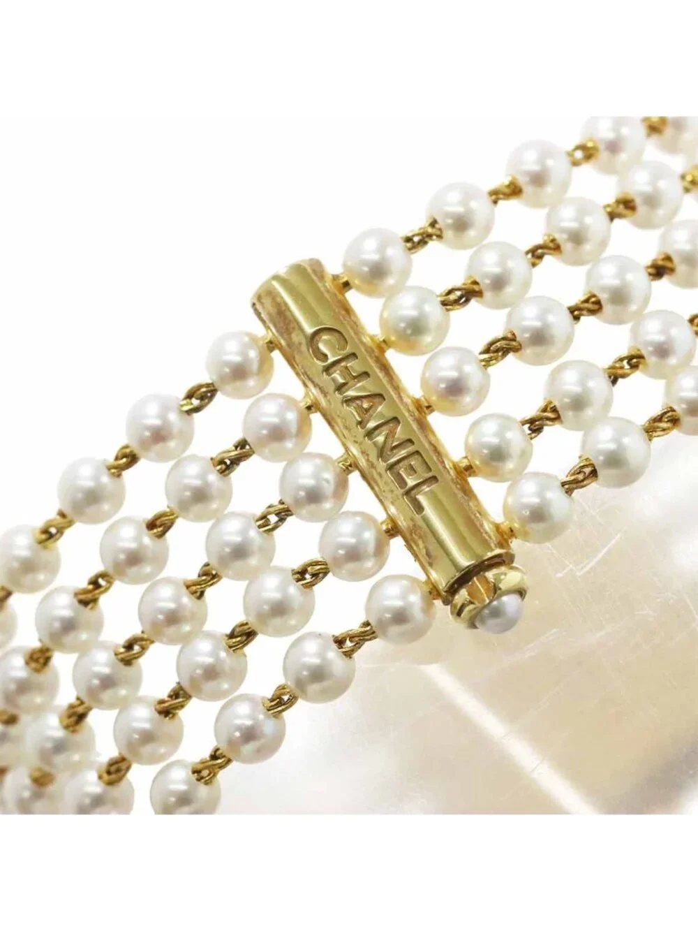 Chanel Mademoiselle Pearl Bracelet L Watch White 18K Yellow Gold Quartz
